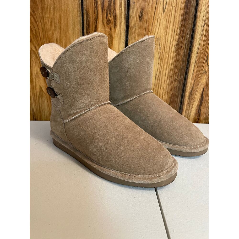 BearPaw womens tan suede size 5‎ faux fur lining ankle boots grunchy